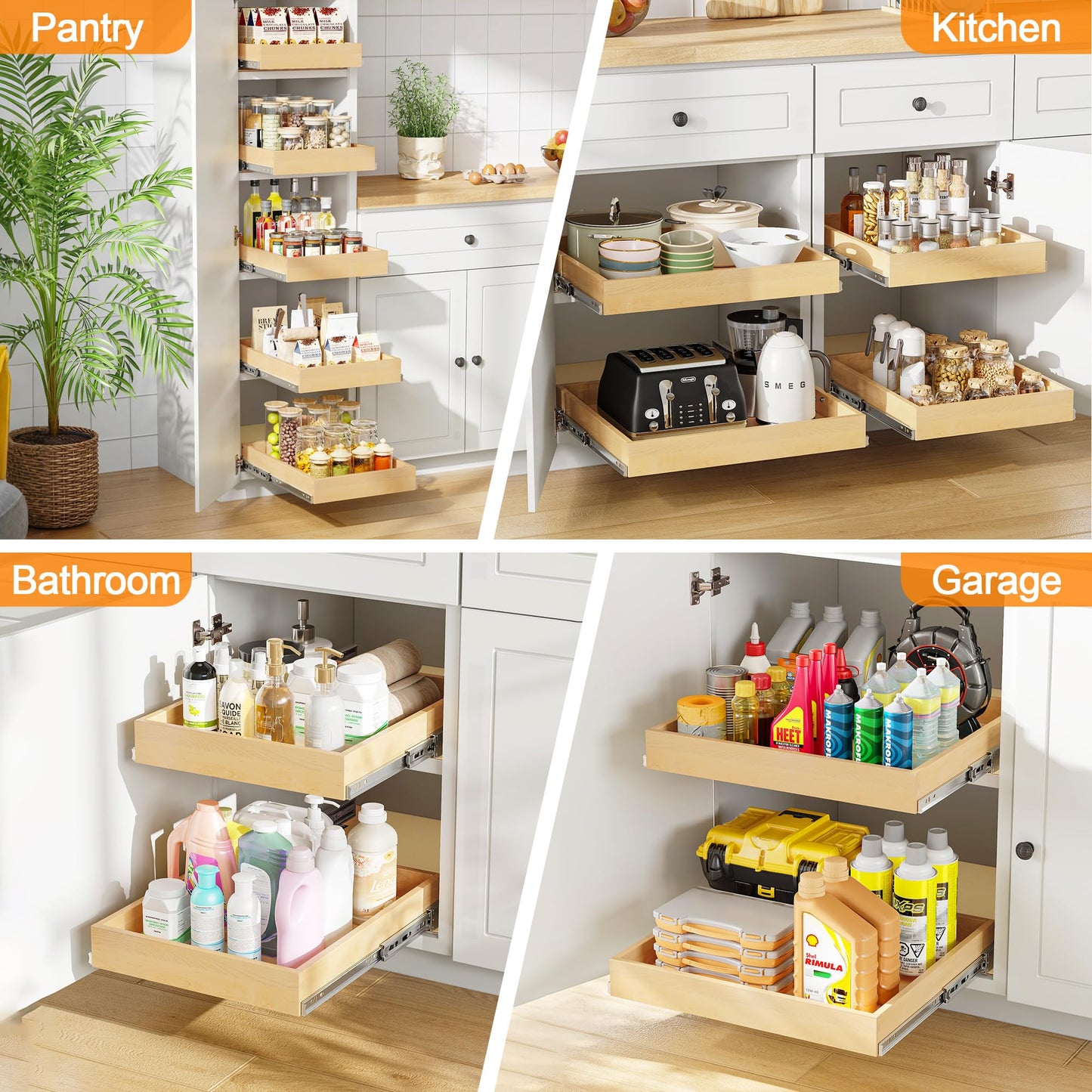 Salfanre Pull Out Cabinet Organizer, 8" W x 21" D Soft Close Pull Out Drawers for Cabinets with Heavy Duty Slides, Wood Slide Out Drawers for Kitchen Cabinets