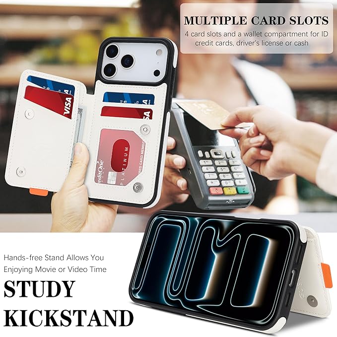 GUERNICA for iPhone 17 Pro Max (6.9") Case Wallet with Card Holder, RFID Blocking Leather Protection, Shockproof Women Men Phone Case for Apple 17 Pro Max, A - Silver White