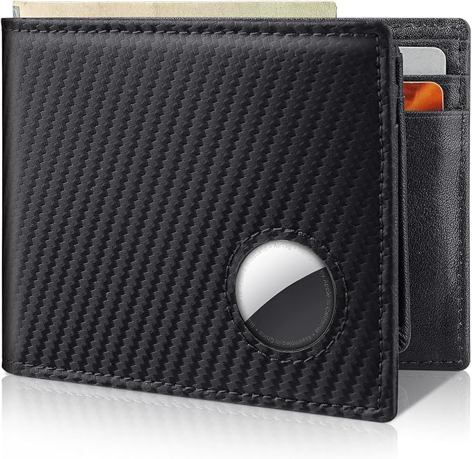 Mens Wallet With AirTag Holder, Bifold Leather RFID Blocking 1-2 ID Windows 12-13 Card Holders, Gift Box and Screen Protector Included, AirTag Not Included