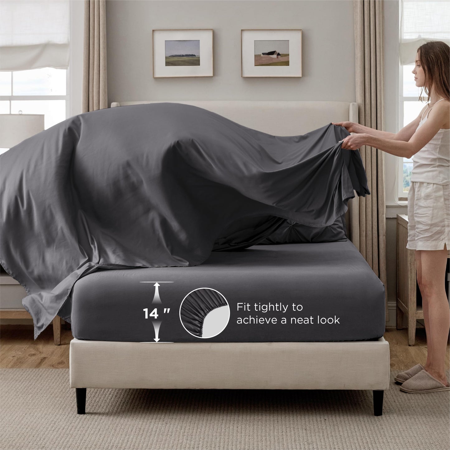 Bedsure Queen Comforter Set Dark Grey - Bed in a Bag Queen Size Bedding 7 Pieces, GentleSoft™ Pintuck Bed Set Gift for Family, All Season Down Alternative Comforter with Sheets, Pillowcases & Shams