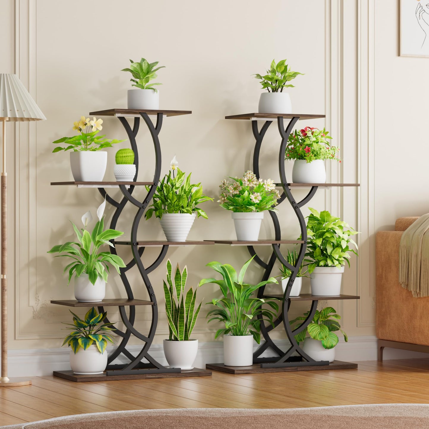 Plant Stand Indoor with Grow Lights - 5 Tiered Corner Plant Shelves (Black)