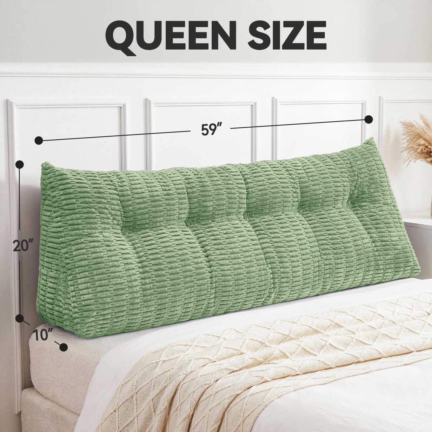 LUISOF Wedge Pillow Headboard Queen Triangular Bed Wedge Pillow for Headboard, Head Board Backrest Pillow for Bed Sofa Daybed Pillows for Sitting up Reading Working with Removable Cover Sage Green