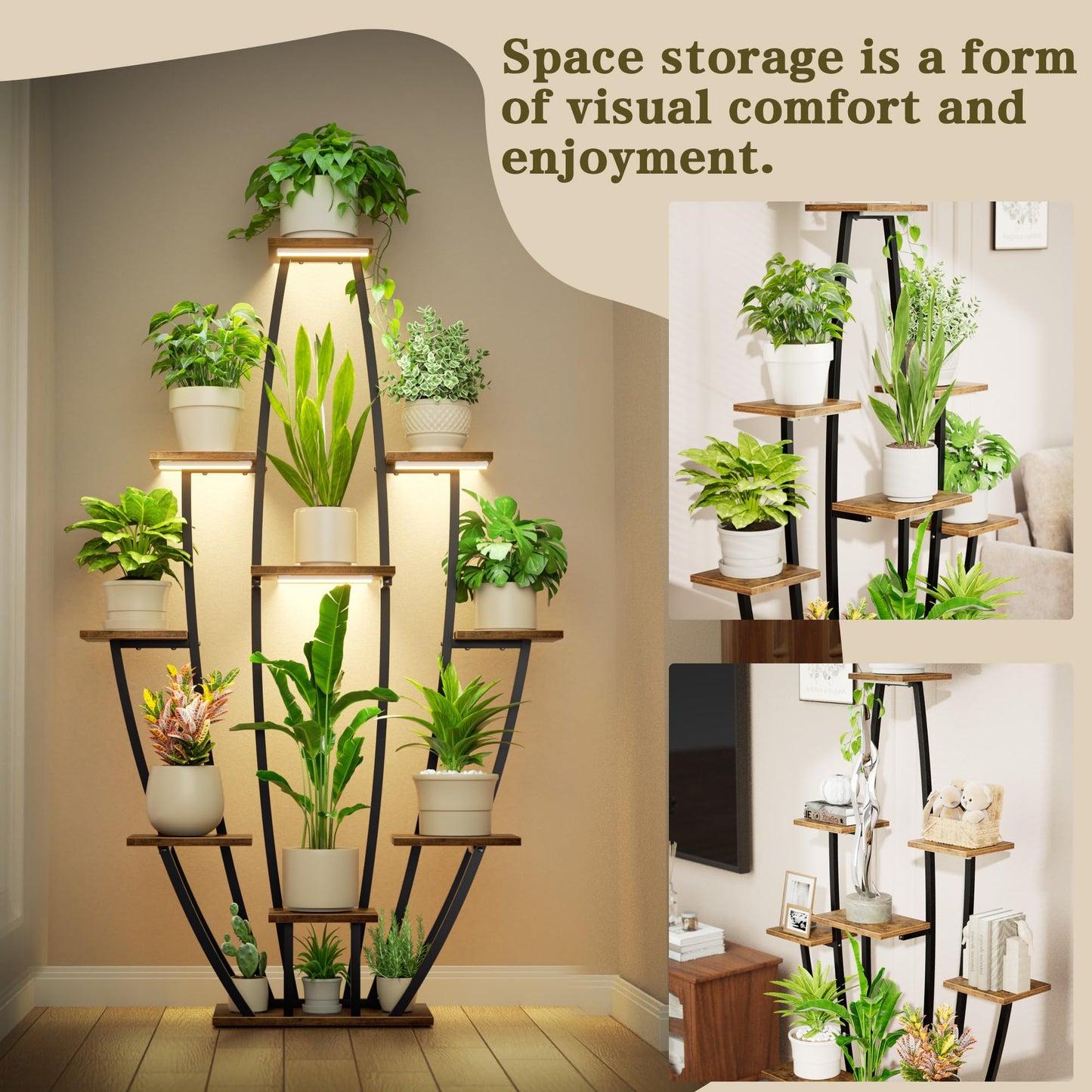 Plant Stand Indoor with Grow Lights - 10 Tiered Tall Plant Shelf Indoor, 59" Large Plant Stands for Indoor Plants, Metal Corner Flower Holder Rack Display for Living Room Patio Garden Balcony Home