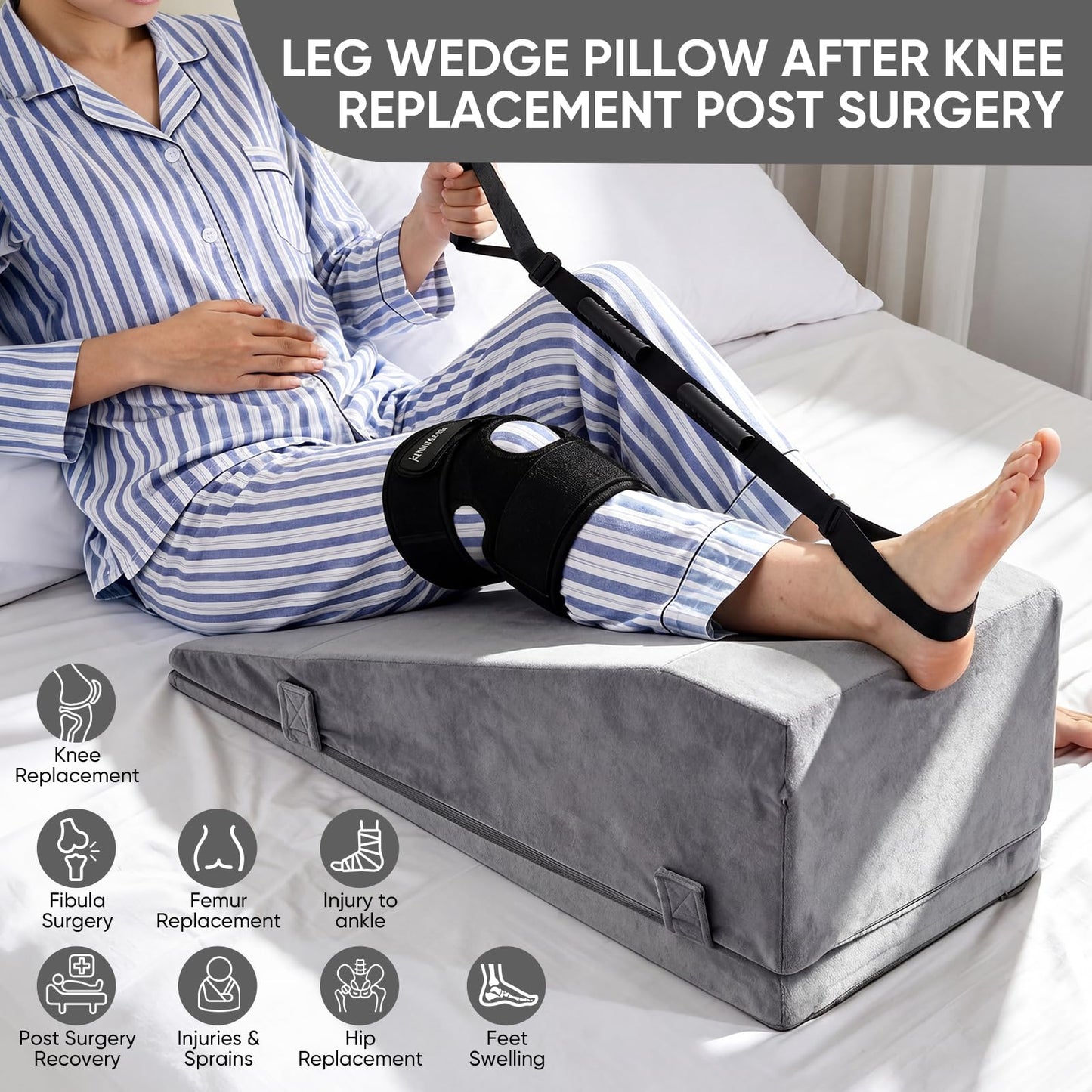 Leg Elevation Pillows for After Surgery, 2 in 1 Leg Lifter for After Knee Surgery with Leg Lifter, Adjustable Wedge Pillow Relieves Joint Pain After Surgery Ergonomic Curve for Hip Ankle Pain Relief