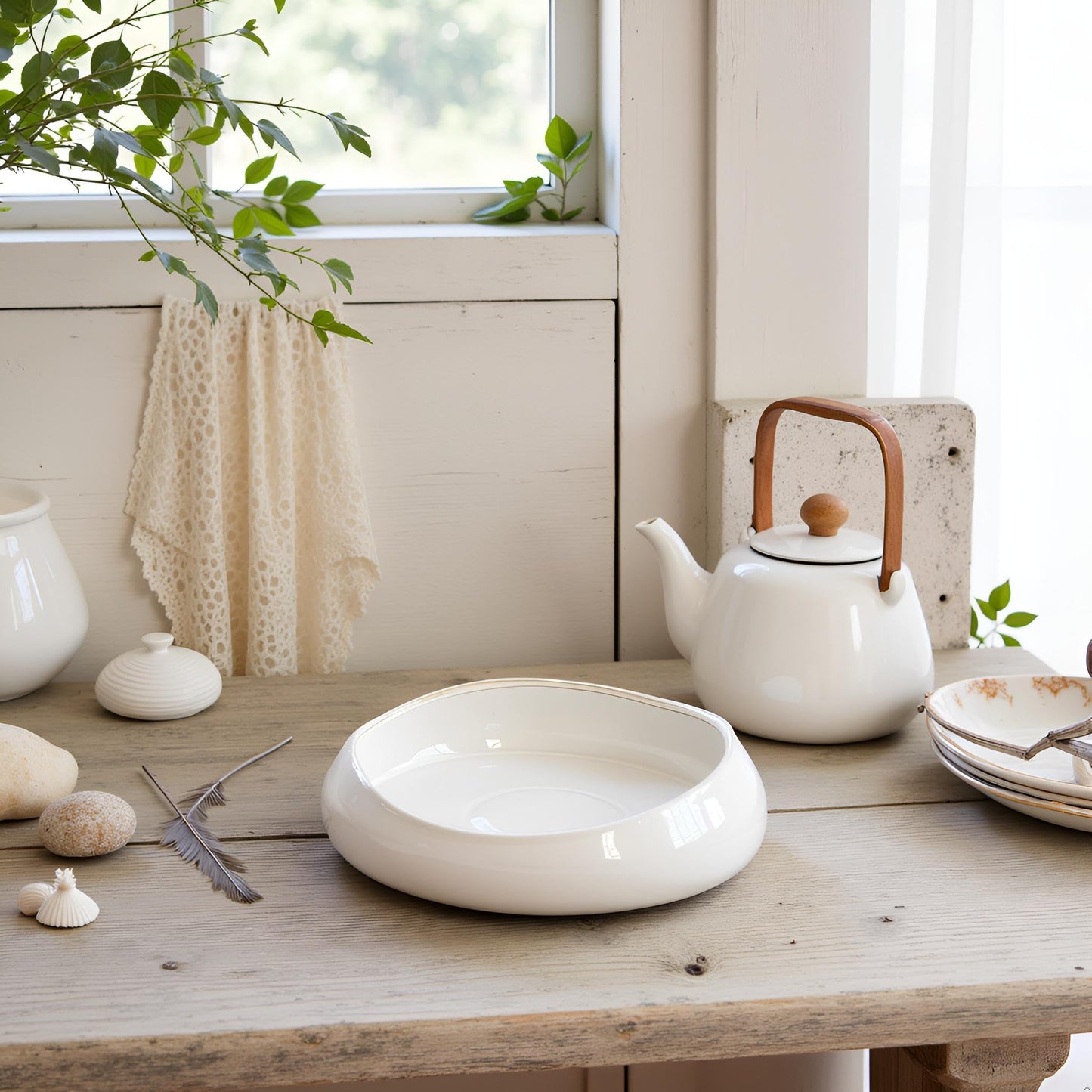LOUIE SILNA Decorative Bowl Free-Form Rim Glazed Ceramic Fruit Bowl for Kitchen Counter Ceramic Dining Room Table Centerpiecekey Bowl for Entryway Table|Dishwasher & Microwave Safe