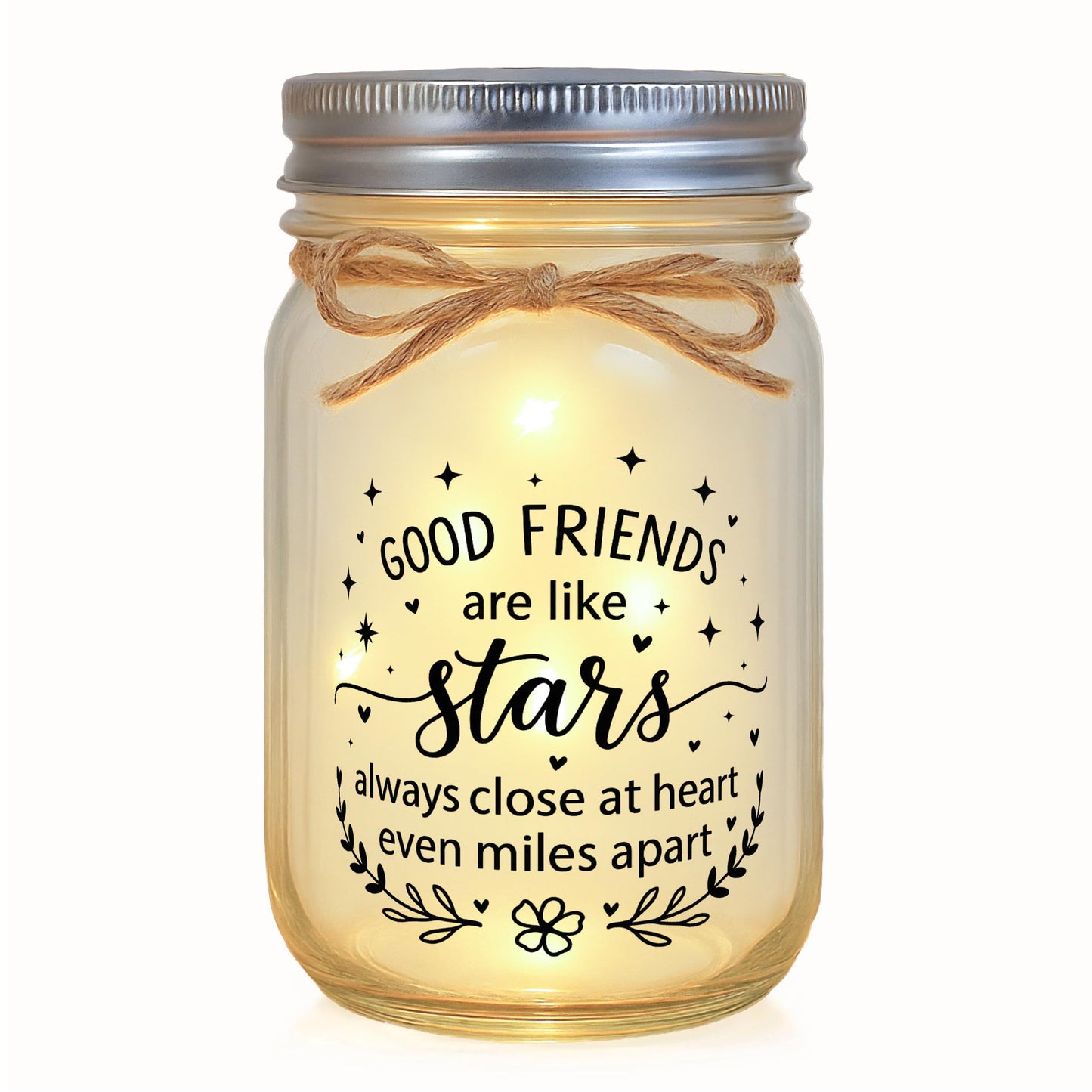Friendship Gifts for Women, Birthday Christmas Thankgiving Holiday Gifts for Best Friend Woman, Mason Decorative Jar Night Lights for Friends Sister