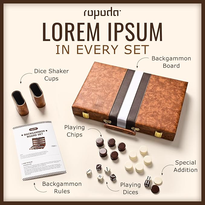 ropoda Backgammon Board Game Set (15 Inches) for Adults and Kids,Classic Board Strategy Game,Portable and Travel Backgammon Set with Premium Leather Case,Best Strategy & Tip Guide