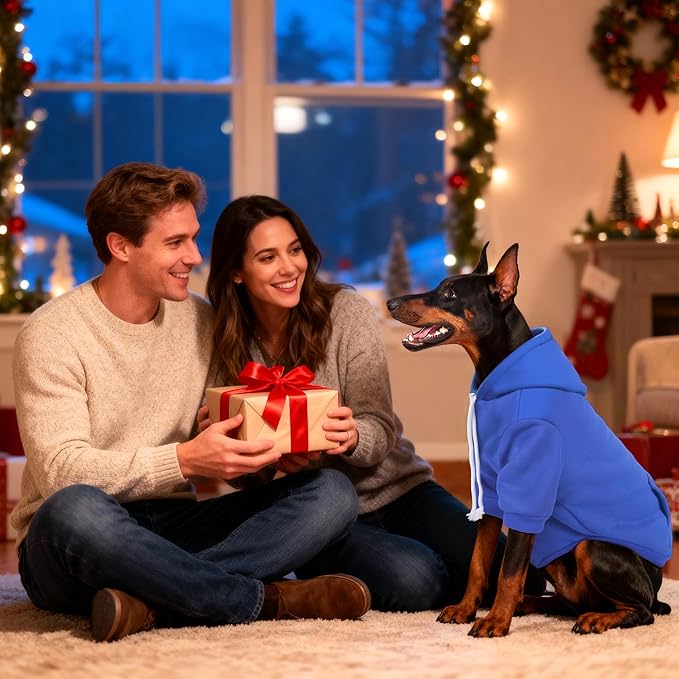 BAOBICUTE Dog Basic Hoodie Soft Dog Clothes Cold Weather Sweaters for Medium Large Dogs Cozy Fabric Warm Sweatshirt with Leash Hole (Blue, XL (Back: 24.8",Chest: 33.86", Neck: 25.2"))