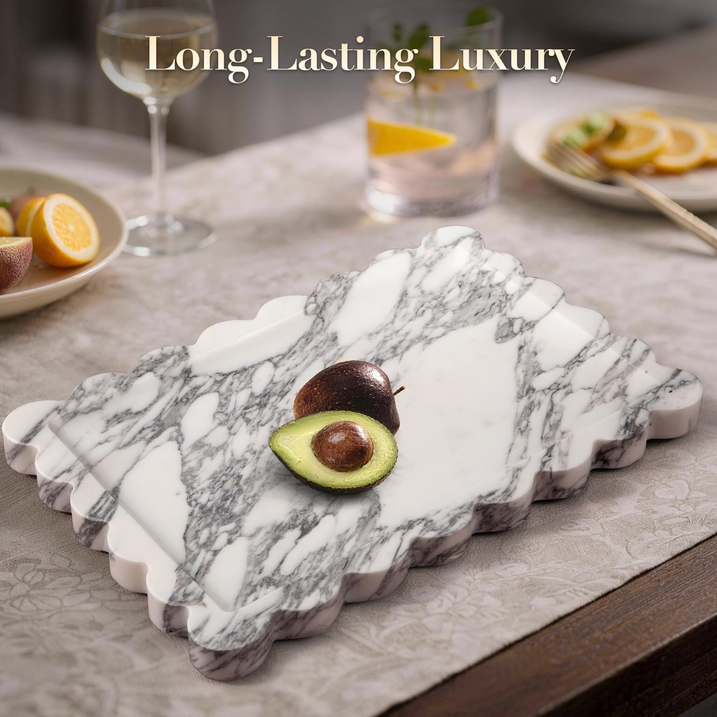 Natural Marble Bathroom Tray, 11.8” x 8" Calacatta Marble Perfume Tray, Black Marble Vanity Tray for Bathroom, Dresser, Kitchen, Cosmetics, Jewelry & Home Decor