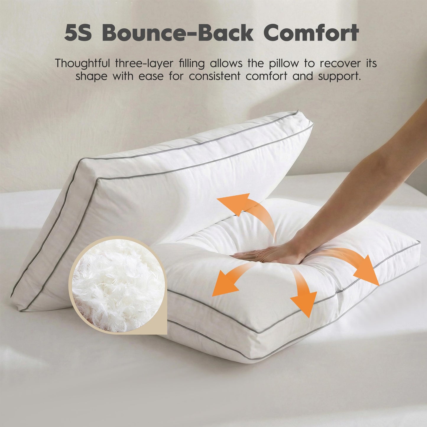 Ubauba Goose Feather Down Fiber Pillows Queen Size Set of 2, Supportive Gusseted Luxury Hotel Pillow, Comfortable Bed Pillow for Sleeping, Cloud-Soft Pillow for Side, Back & Stomach Sleepers, 20x30 in