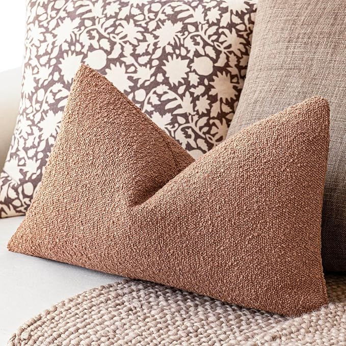 Foindtower Decorative Textured Boucle Throw Pillow Covers Accent Solid Lumbar Pillow Cases Soft Cozy Couch Cushion Case for Chair Sofa Bedroom Living Room Home Decor 12x20 Inch,1PC,Dusty Orange Hazel