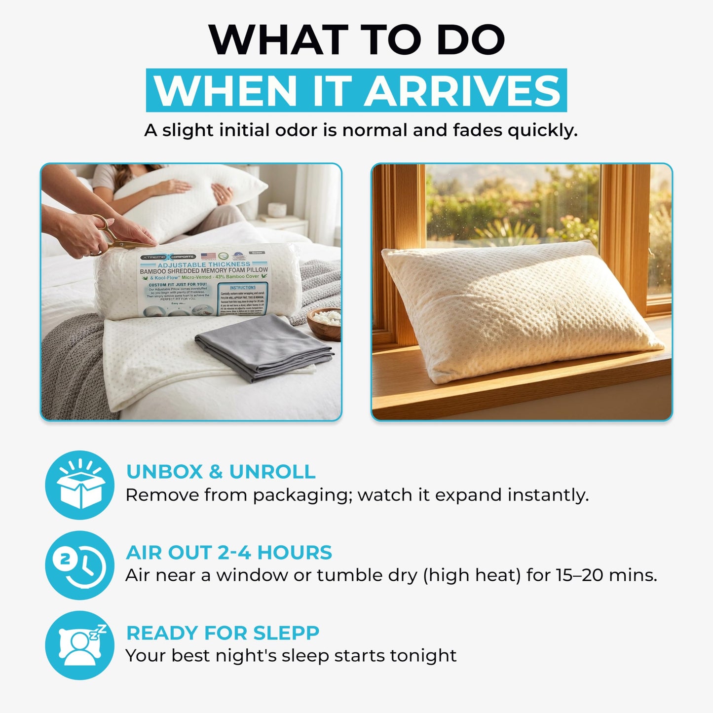 Xtreme Comforts Memory Foam Pillows |GREENGUARD Certified Adjustable Shredded Foam Fill for Personalized Support | Bed Pillows for Side, Back & Stomach Sleepers |Removable Cover |2 Queen Size Pillows
