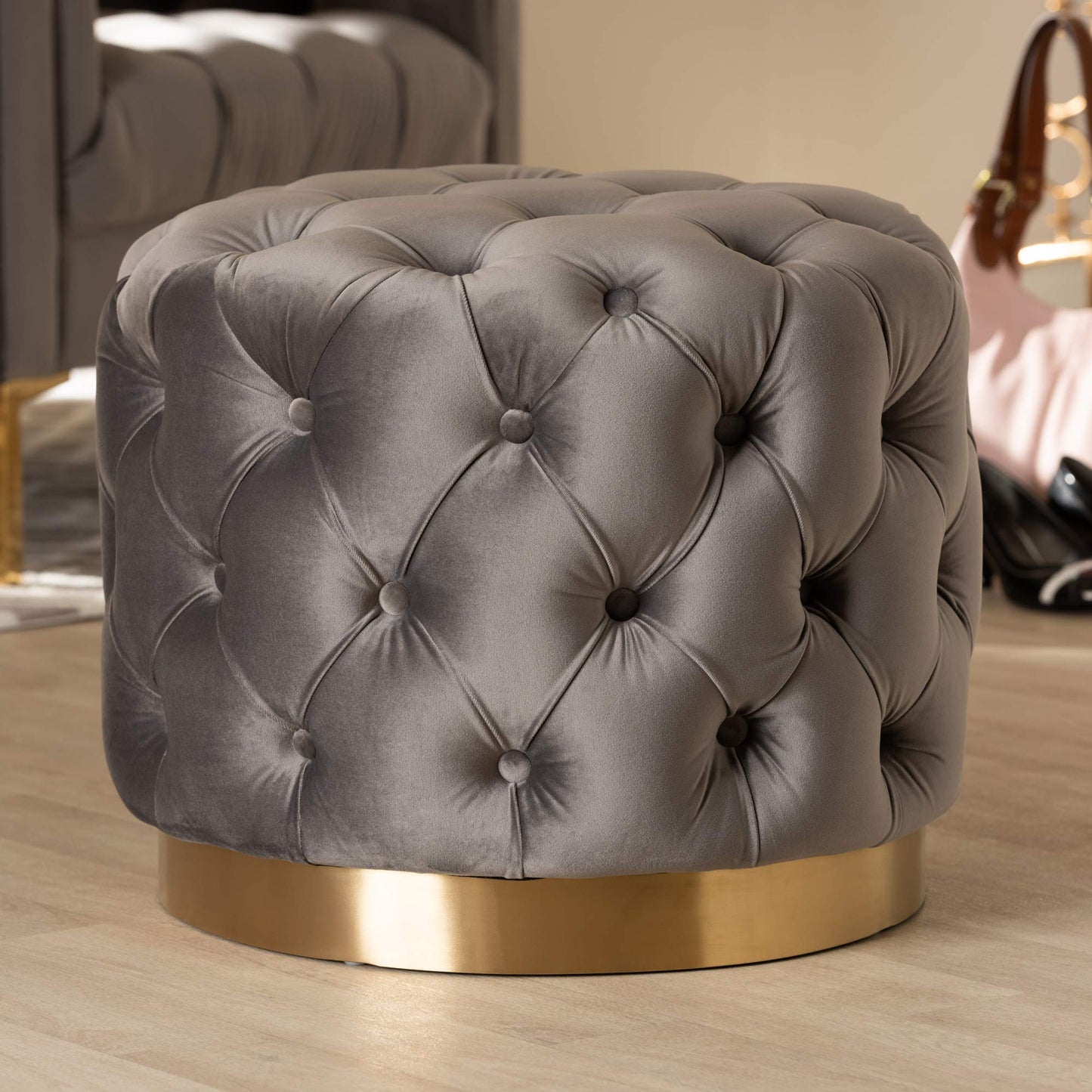 Baxton Studio Ottomans, One Size, Gray/Gold