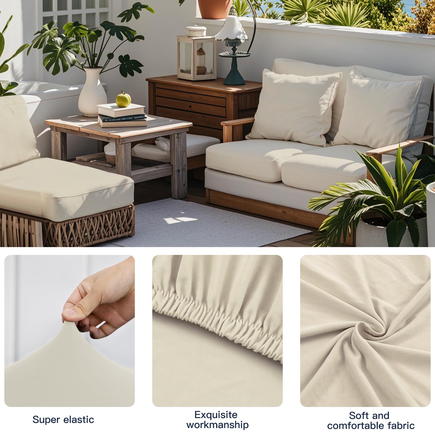 MRGSDL 12-Piece Outdoor Cushion & Pillow Cover Set, 8 Seat Covers + 4 Pillow Covers, Stretch Patio Furniture Slipcovers for Sofa Sectional Chair
