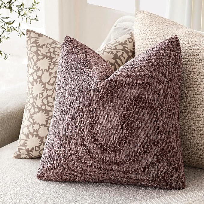 Foindtower Decorative Textured Boucle Throw Pillow Covers Accent Solid Pillow Cases Neutral Soft Cozy Couch Cushion Case for Chair Sofa Bedroom Living Room Home Decor 22x22 Inch,1PC,Dark Purple