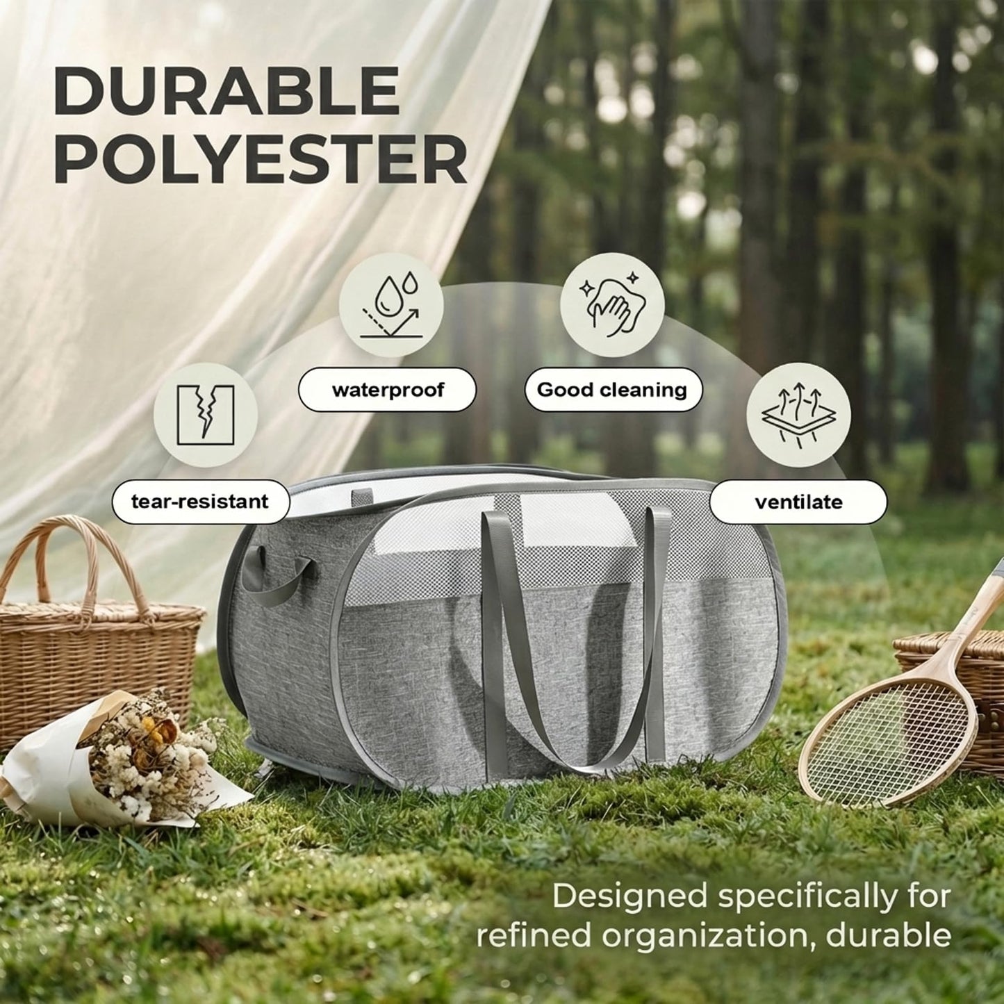 Collapsible Laundry Baskets - 95L Tear Proof Pop Up Laundry Hamper with Easy Carry Handles,Foldable Laundry Basket,Honeycomb Mesh-Breathable,Large Hampers for Laundry,Bedroom,Bathroom,Grey
