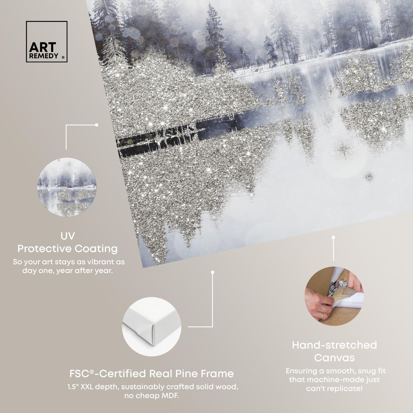 Art Remedy Forest Silver Sparkle Canvas Glam Winter Wall Art, Gallery Wrapped, 54" x 36"