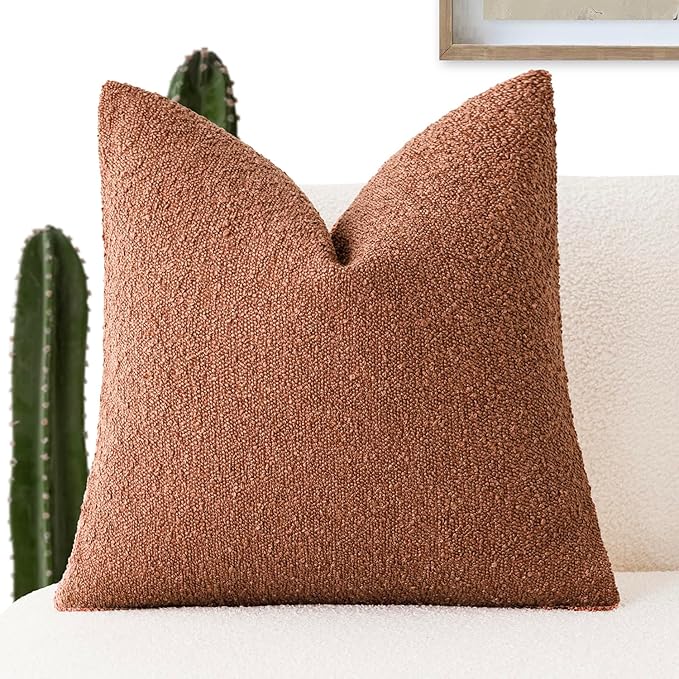 Foindtower Decorative Textured Boucle Throw Pillow Covers Accent Solid Pillow Cases Neutral Soft Cozy Couch Cushion Case for Chair Sofa Bedroom Living Room Home Decor 16x16 Inch,1PC,Burnt Orange Hazel