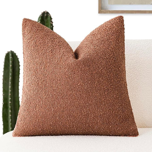 Foindtower Decorative Textured Boucle Throw Pillow Covers Accent Solid Pillow Cases Neutral Soft Cozy Couch Cushion Case for Chair Sofa Bedroom Living Room Home Decor 18x18 Inch,1PC,Burnt Orange Hazel