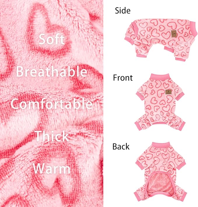 XPUDAC Dog Pajamas Heart Fleece Dog Sweater Winter Puppy Clothes for Small Medium Dogs Girl Pet Holiday Clothes Doggie Outfits for Valentines Day, XL