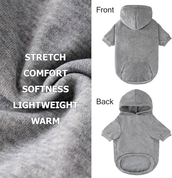 BAOBICUTE Dog Basic Hoodie Soft Dog Clothes Cold Weather Sweaters for Medium Large Dogs Cozy Fabric Warm Sweatshirt with Leash Hole (Grey, XS (Back: 10.24",Chest: 14.96", Neck: 11.42"))