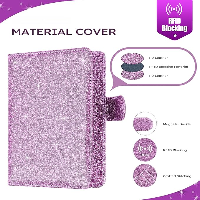 Real Leather Wallet Passport Cover with Credit Card Slots Family Travel (Purple)
