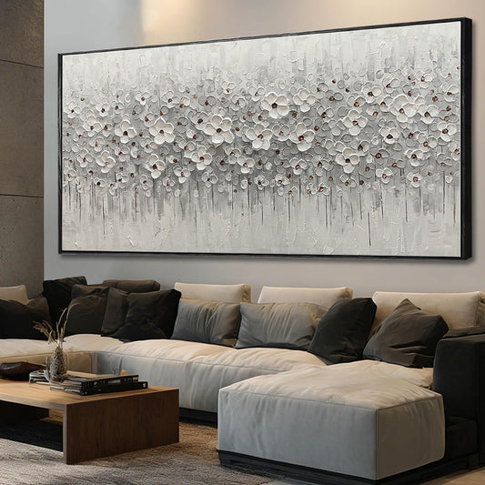 SDYA Oversized White Flower Wall Art, Hand Painted Floral Canvas Paintings With Frame, Extra Large Modern Wall Decor for Living Room Bedroom Office 40"x86"