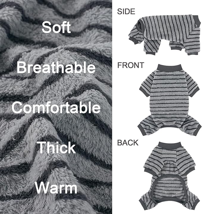 XPUDAC Stripe Dog Sweater Fleece Dog Pajamas Winter Pet Clothes for Small Medium Dogs Girl Boy Doggy Apparel for Cold Weather, XL
