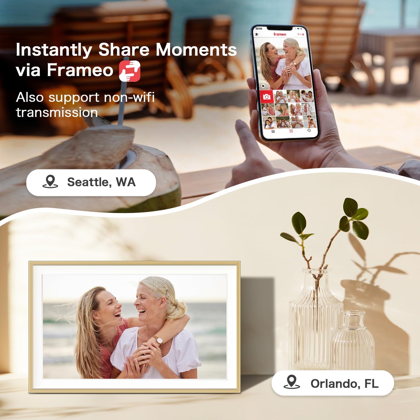 Digital Picture Frame, 15.6 inch Large Digital Photo Frame WiFi, 32GB Capacity, 1920 * 1080 IPS FHD Touch Screen, Electronic Frame Slideshow, Tabletop&Wall-Mounted, Gifts for Mom, Women, Golden