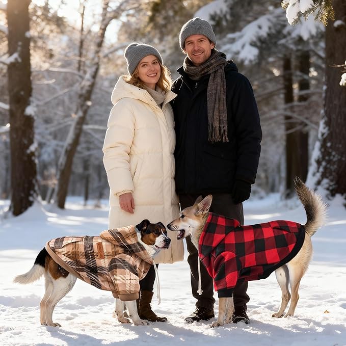 BAOBICUTE Dog Basic Hoodie Soft Dog Clothes Cold Weather Sweaters for Medium Large Dogs Cozy Fabric Warm Sweatshirt with Leash Hole (Khaki Plaid, XS (Back: 10.24",Chest: 14.96", Neck: 11.42"))