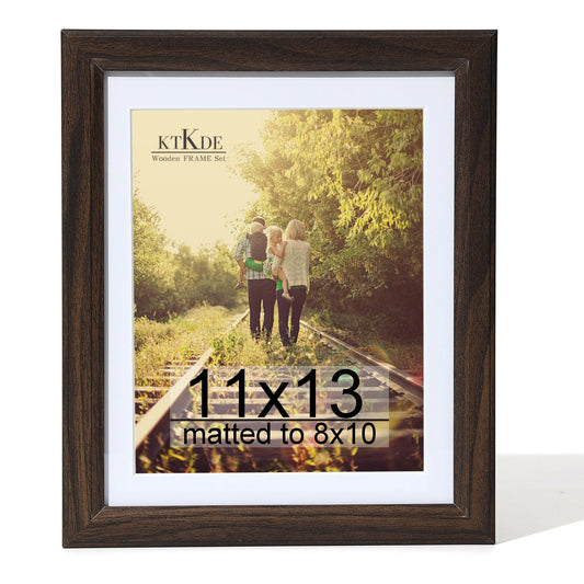 KTKDE 11x13 Picture Frame,Display Pictures 8x10 with Mat or 11x13 Without, Tempered Glass,13 by 11 Walnut Wooden Frame Wall Gallery Poster Frame best gift