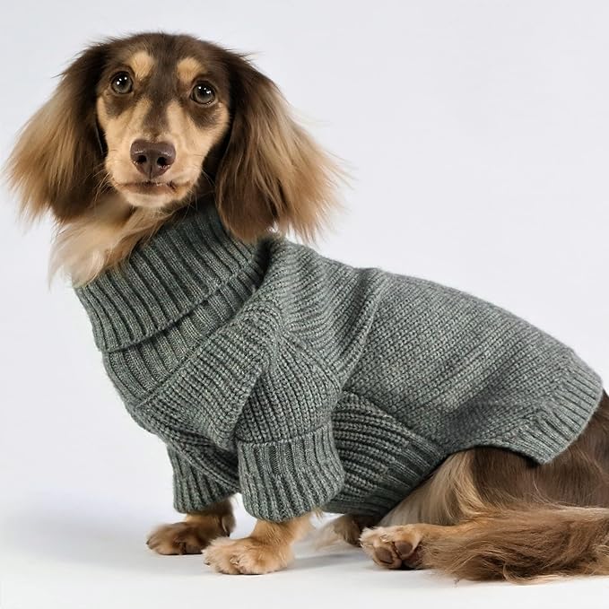 Fitwarm Dog Turtleneck Sweater, Thermal Knitted Pet Coat, Dog Winter Clothes for Small Dogs, Cat Apparel, Heather Grey, XXL