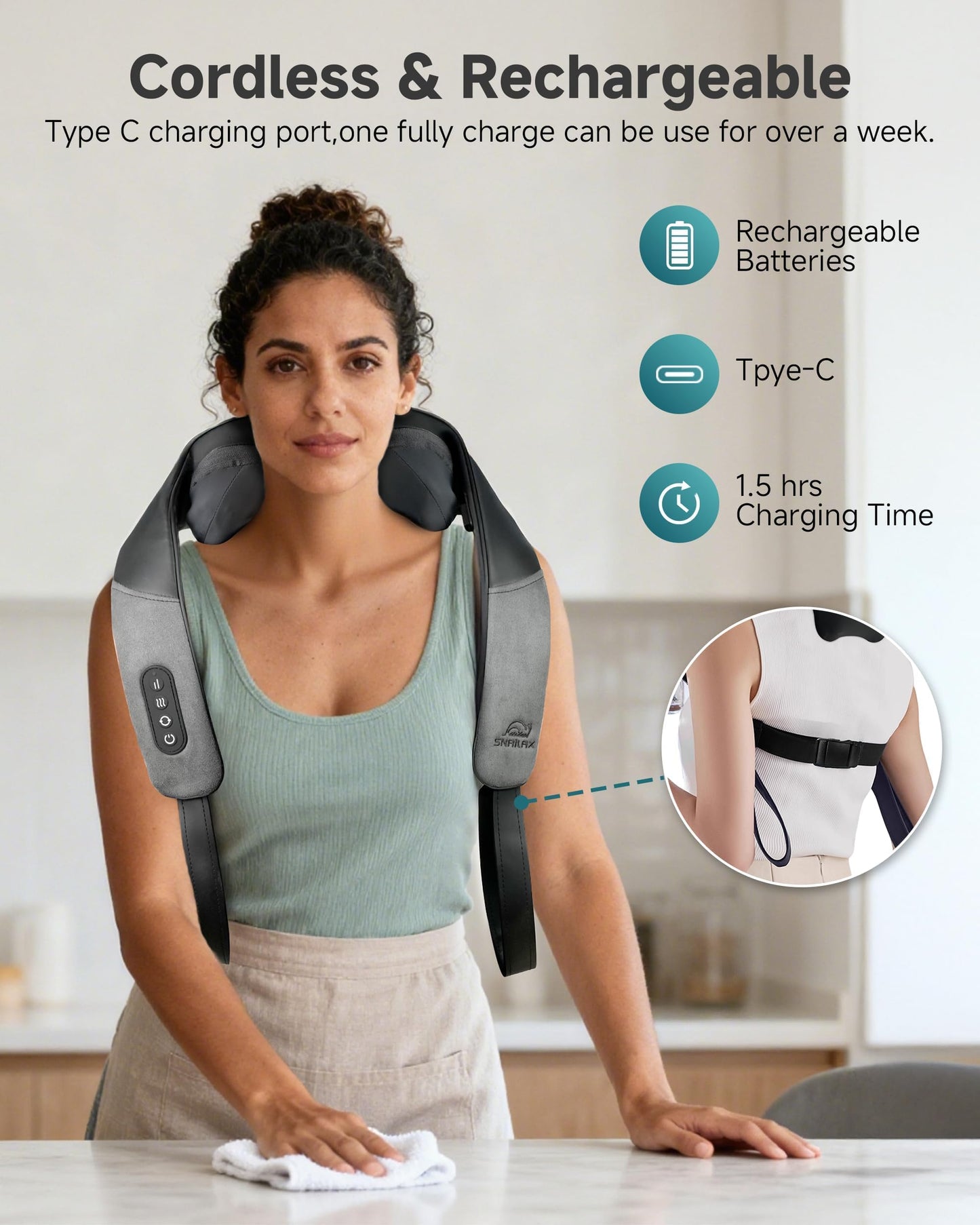 Snailax Neck and Shoulder Massager - 2026 Upgraded Cordless Massagers with Graphene Heating for Sensitive Skin & Even Heat, FSA Eligible, 4D Shiatsu Massager for Pain Relief, Gifts for Father Dad