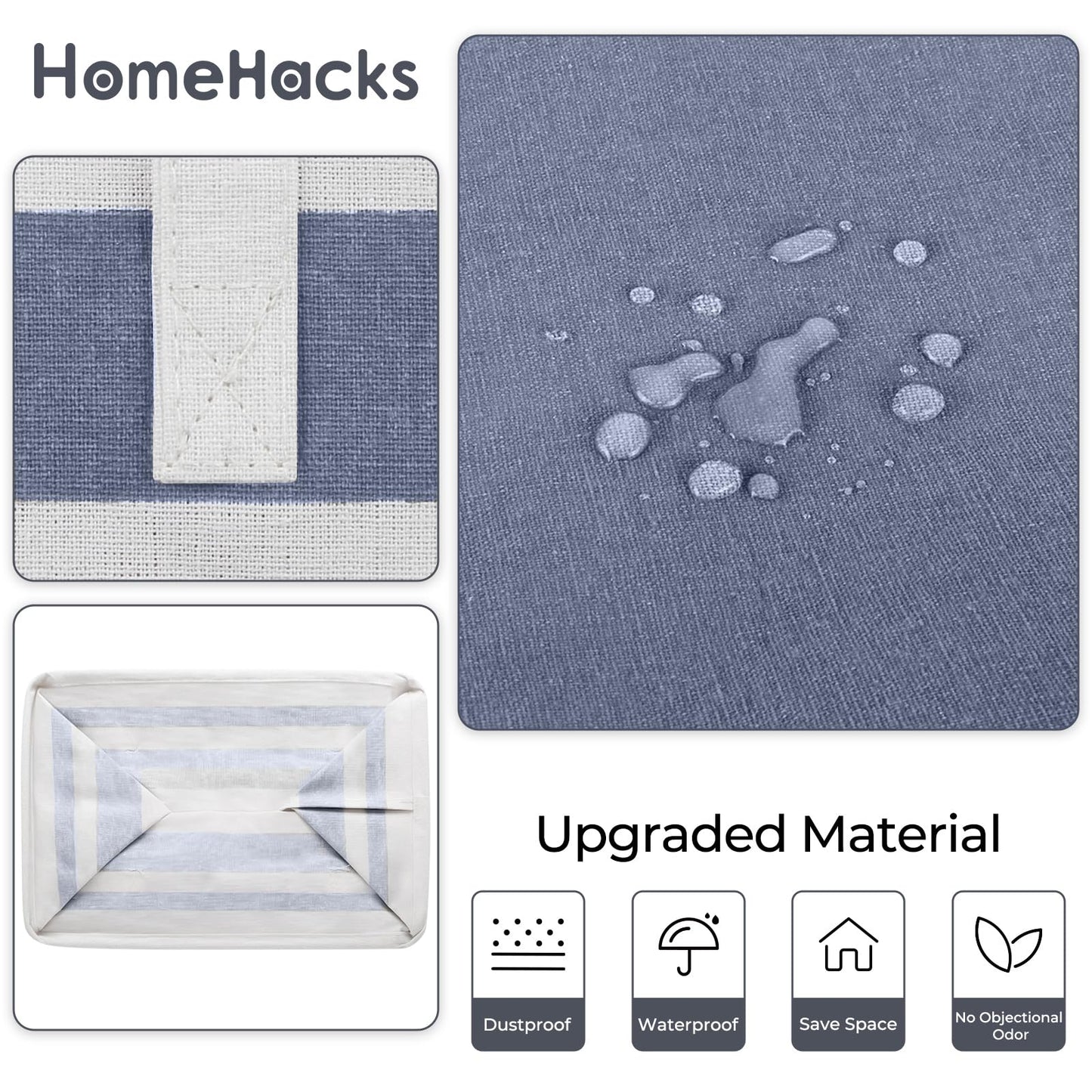 HomeHacks 2 Pack Large Laundry Baskets, Waterproof, Freestanding Laundry Hampers, Collapsible Clothes Hamper with Reinforced Handles in Laundry, College Dorm, Bathroom, Bedroom (Grey+Blue, 75Lx2)