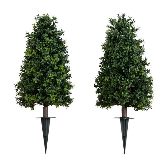 Nearly Natural 2.5ft Artificial Boxwood Topiary Plants 2-Pack with UV Resistant Ground Stakes for Indoor Outdoor Home Decor and Garden Decoration