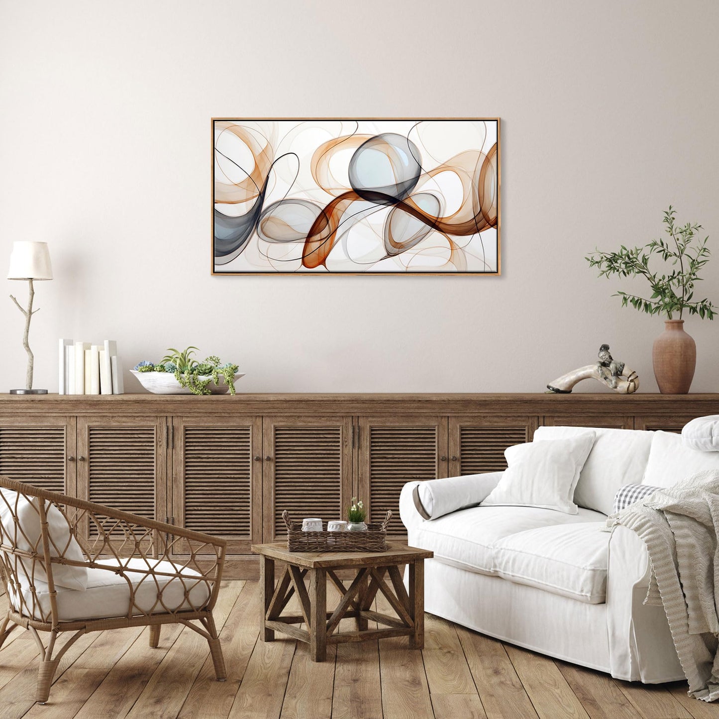 XLSJERST Modern Abstract Wall Art - Deep Spiritualism Art White And Brown Canvas Pictures Artwork Living Room Office Bedroom Wall Decor
