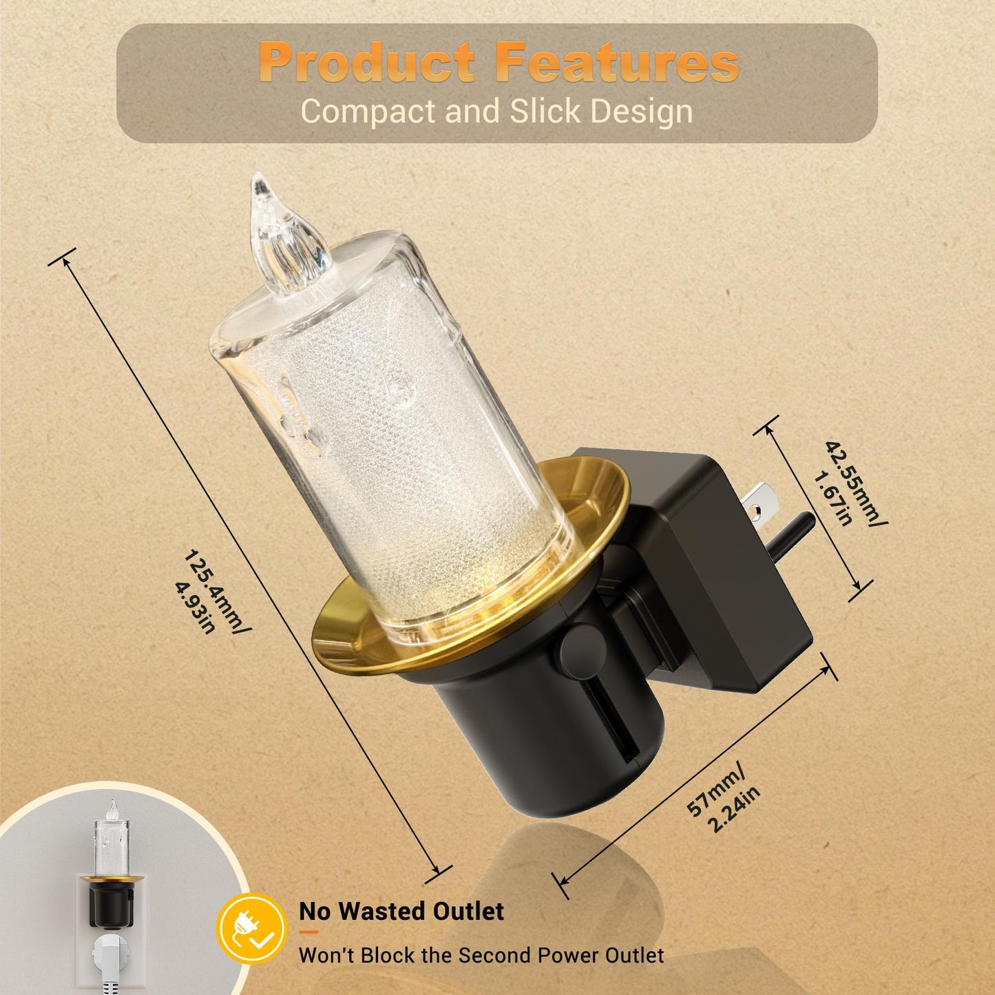 JandCase Night Lights Plug into Wall, 2 Pack Flameless Candle Night Light, 2000K Amber, Dusk to Dawn Sensor Nightlight, 0-100LM Dimmable Nightlight for Dinning Room, Living Room, Bathroom, Hallway