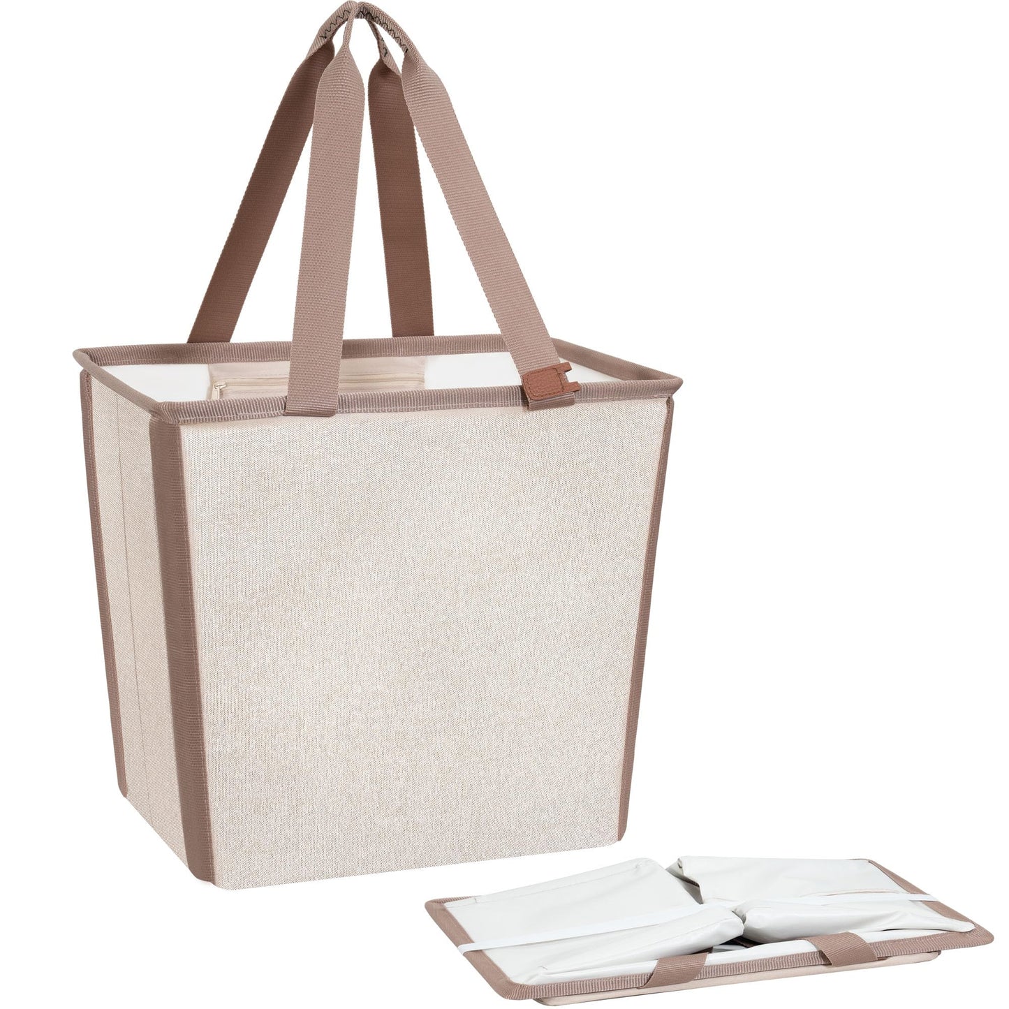 STORAGE MANIAC Collapsible Laundry Basket, 16.9 Gal. Large Pop-up Laundry Hamper with Long Carry Handles, Space-Saving Foldable Clothes Hamper with Bottom Elastic Band, Travel Laundry Bags, Oat Beige