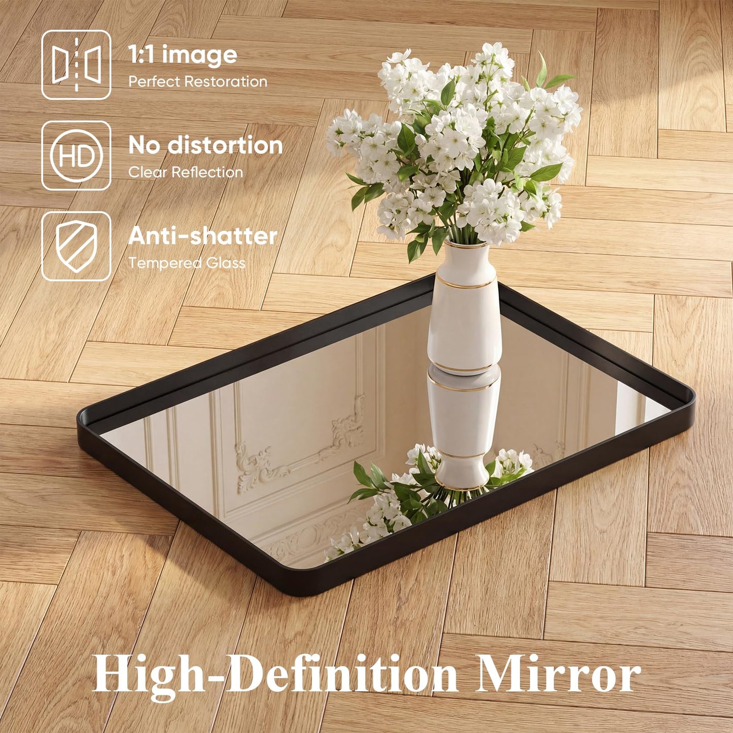Sweetcrispy Bathroom Wall Mirror, 36x24 Inch Wall Mount Mirror for Over Sink, Modern Rounded Rectangle Vanity Mirrors with Matte Metal Framed, for Home Decor, Living Room, Bedroom, Black