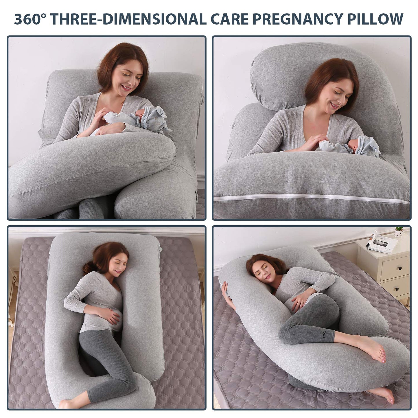 U-Shaped Full Body Pregnancy Pillow for Sleeping – 57" Maternity Pillow with Removable Cover, Support for Back, Legs, Belly & Hips (Jersey-LightGrey)