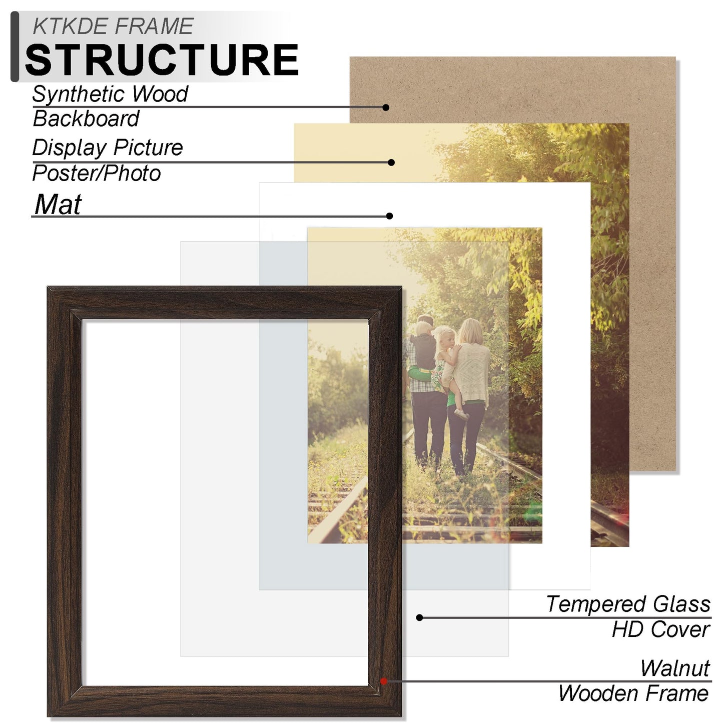 KTKDE 11x13 Picture Frame,Display Pictures 8x10 with Mat or 11x13 Without, Tempered Glass,13 by 11 Walnut Wooden Frame Wall Gallery Poster Frame best gift