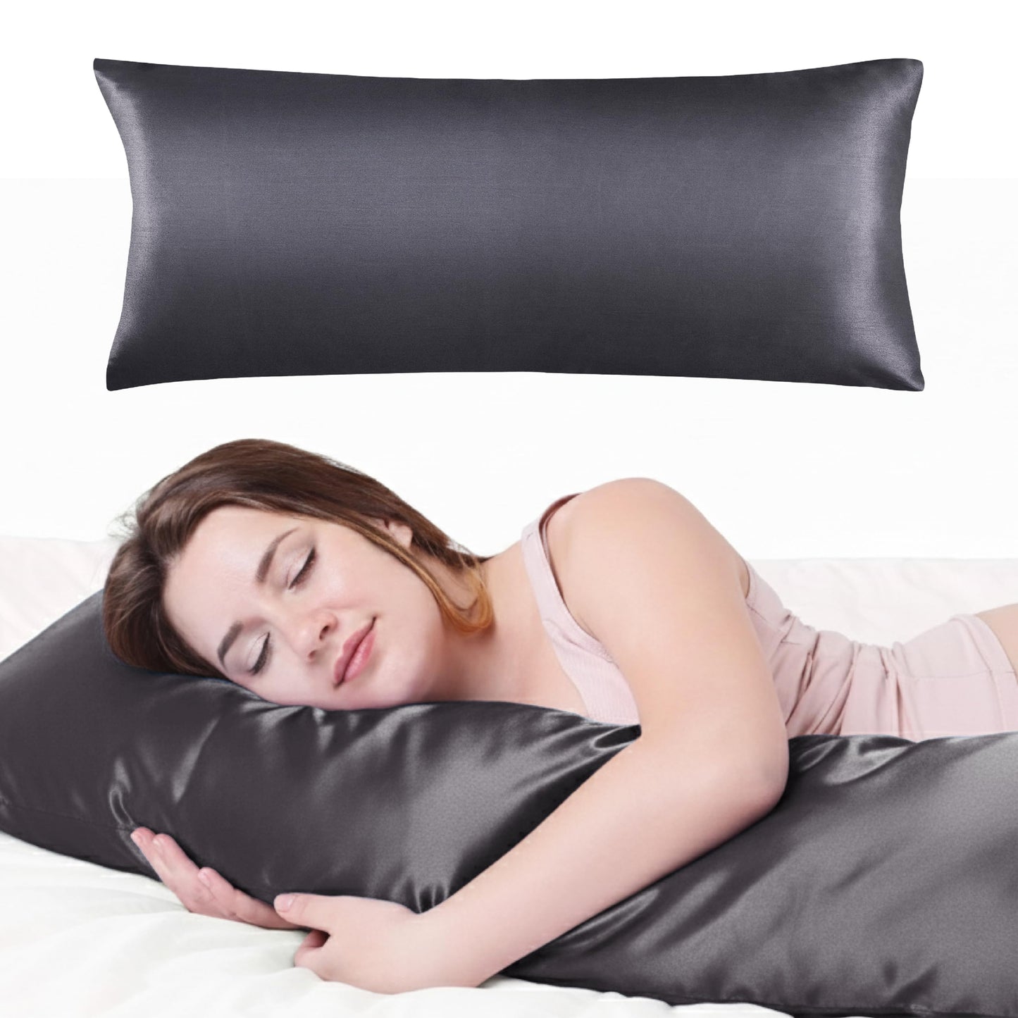 MAVIÉ Satin Pillowcase – Body 20" x 54" – Ultra Soft Cooling Pillow Case for Hair & Skin, Envelope Closure, Single Pack Dark Grey