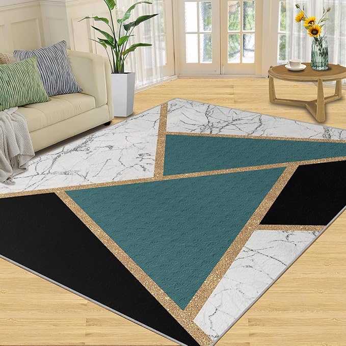 Geometric Marble Rugs for Living Room Abstract Marble Area Rug Light Luxury Geometric Patchwork Carpet Mid-Century Simple Rug for Hardwood Floors Office 2x3ft