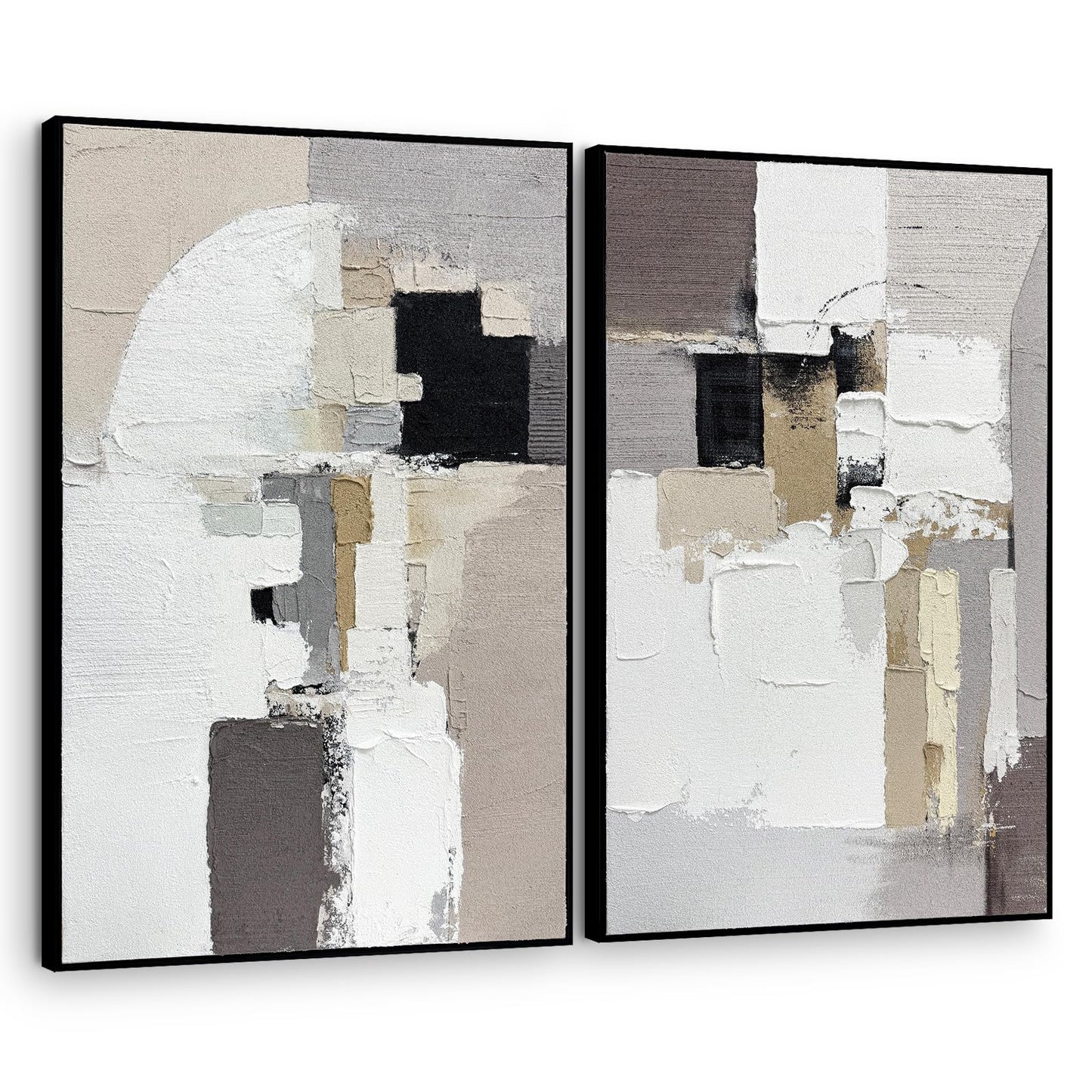 SAFERRYHOME Neutral Abstract Hand Painted Wall Art, 3D Textured Minimalist Framed Canvas Wall Decor, Large Modern Geometric Painting Artwork for Home Office Living Room, 24"x36"x2