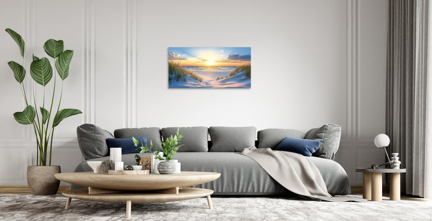 TutuBeer Beach Pictures Ocean Pictures Wall Decor White Beach with Dunes and Grass Picture Print on Canvas Ocean Seascape Paintings Canvas Art Prints Wall Decor Ready to Hang 8" x 16"