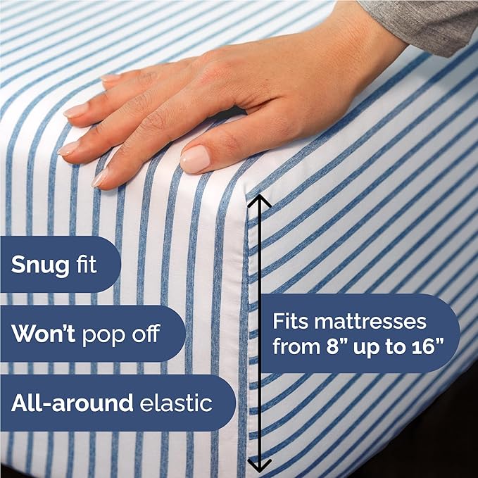 Full Size 4 Piece Sheet Set - Comfy Breathable & Cooling Bed Sheets Set - Hotel Luxury Bedding for Women, Men, Kids, Teens, Boys & Girls - Deep Pockets, Soft, Wrinkle Free - Oeko-Tex - Blue Stripes 2