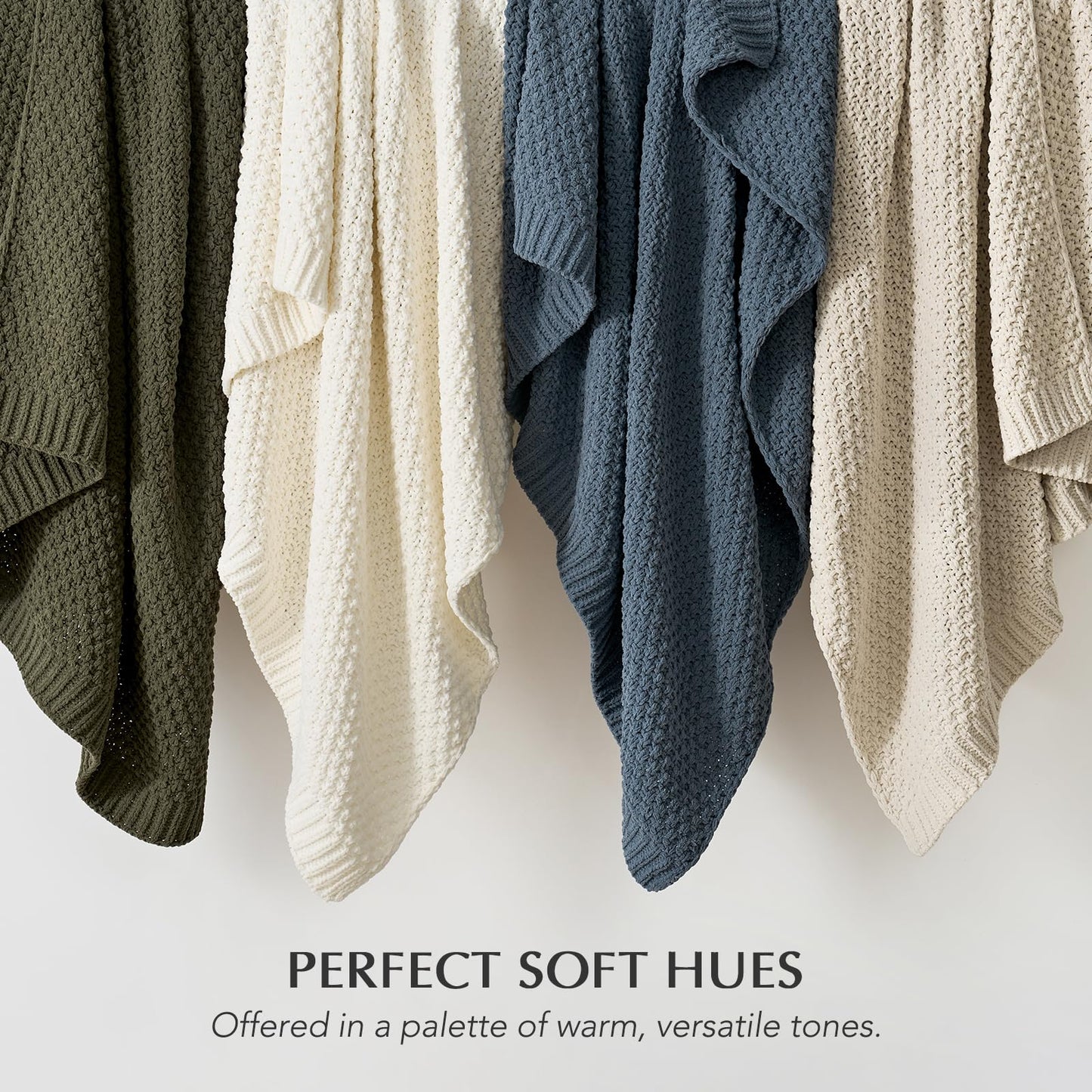 EVERGRACEHOME Chunky Chenille Knit Throw Blanket for Couch, Soft Luxurious Moss Stitch Blankets for Bed, Cozy Decorative Farmhouse Knitted Throws for Sofa, Ivory White, 60" x 80"
