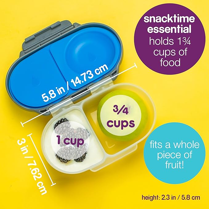 b.box Snack Box - Leakproof Mini Bento Box for Kids & Toddlers, 2 Compartment Snack Containers for Kids, Lunch Containers, Dishwasher Safe, BPA Free, PFAS Free, Ages 4m+, 1 3/4 Cup - Blush Crush