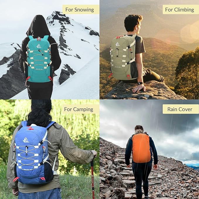 Bseash 40L Waterproof Hiking Camping Backpack with Rain Cover, Outdoor Sport Travel Bag Daypack for Climbing Skiing Cycling (Khaki)