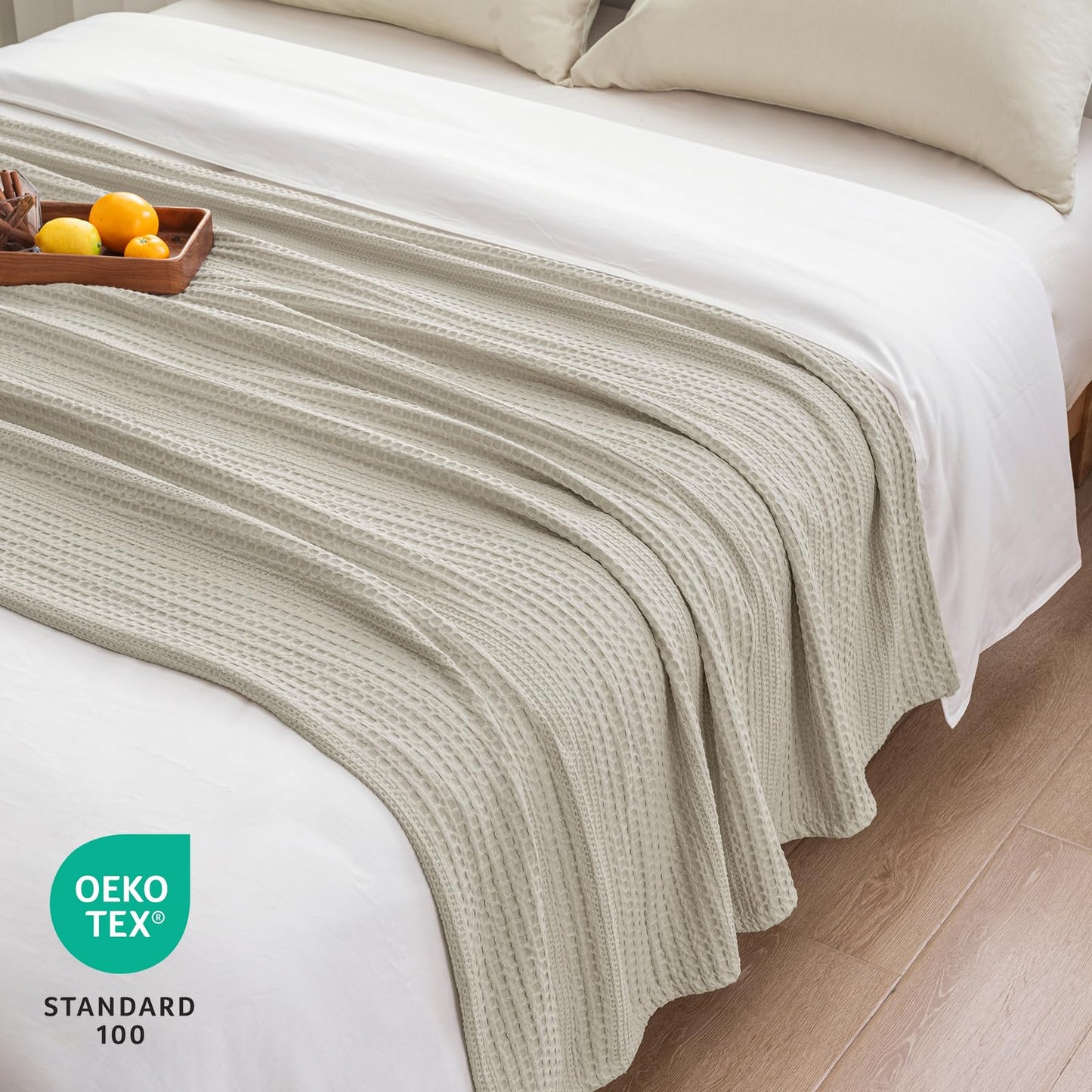 PHF Lightweight Waffle Weave Blanket Twin Size, Breathable & Ultra Soft, 66"x 90" Soft & Cozy Thin Blanket for Spring & Summer & Hot Sleepers, Bed, Home Decor - Light Taupe